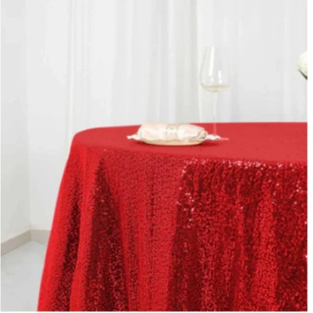 Elegant Red Sequin‎ 120” Round Tablecloth Seamless Glittering Table Cover